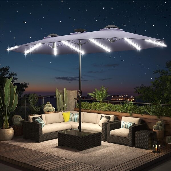 AECOJOY 15ft Patio Umbrella with 156 PCS Solar LED Lights - Bed