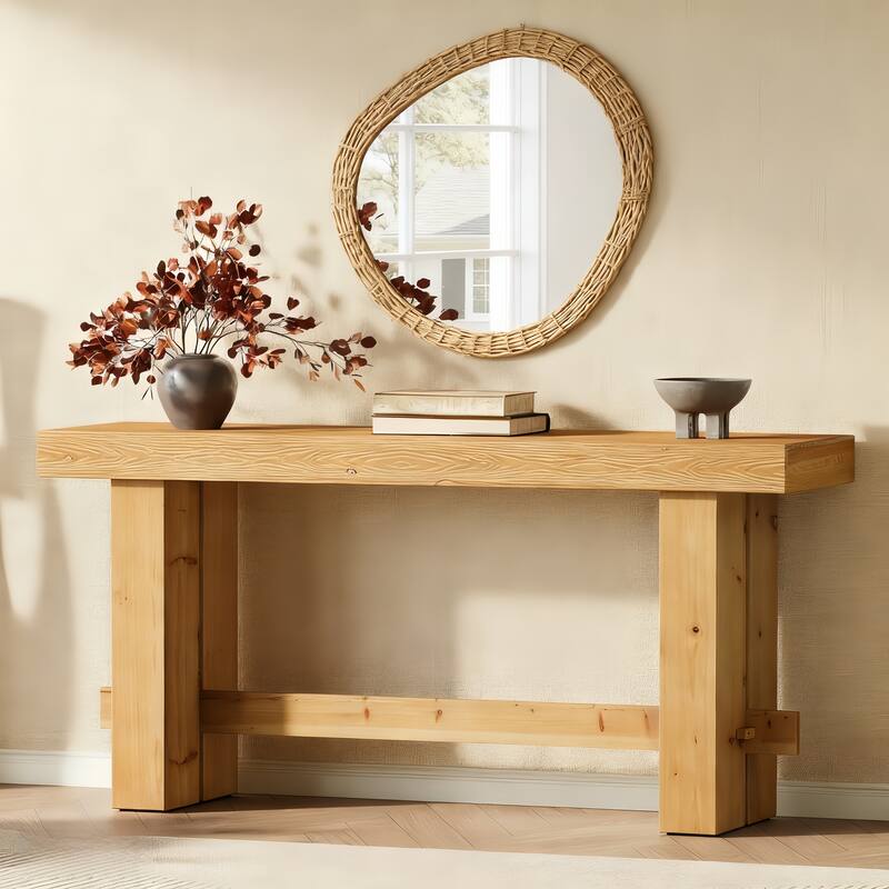 Solid Wood Console Table 63” Long Entryway Table for Living Room - Large