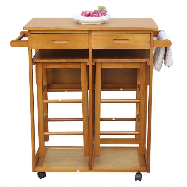 Shop Kitchen Furniture Square Folding Dining Cart Bar Table With 2 Stools On Sale Overstock 31960363