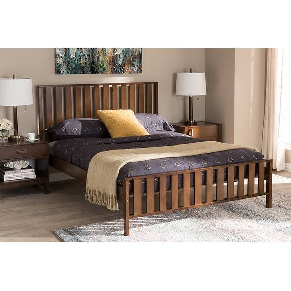 Harlan Brown Finished Wood Platform Bed W Vertical Slat Headboard Full Overstock 20726961