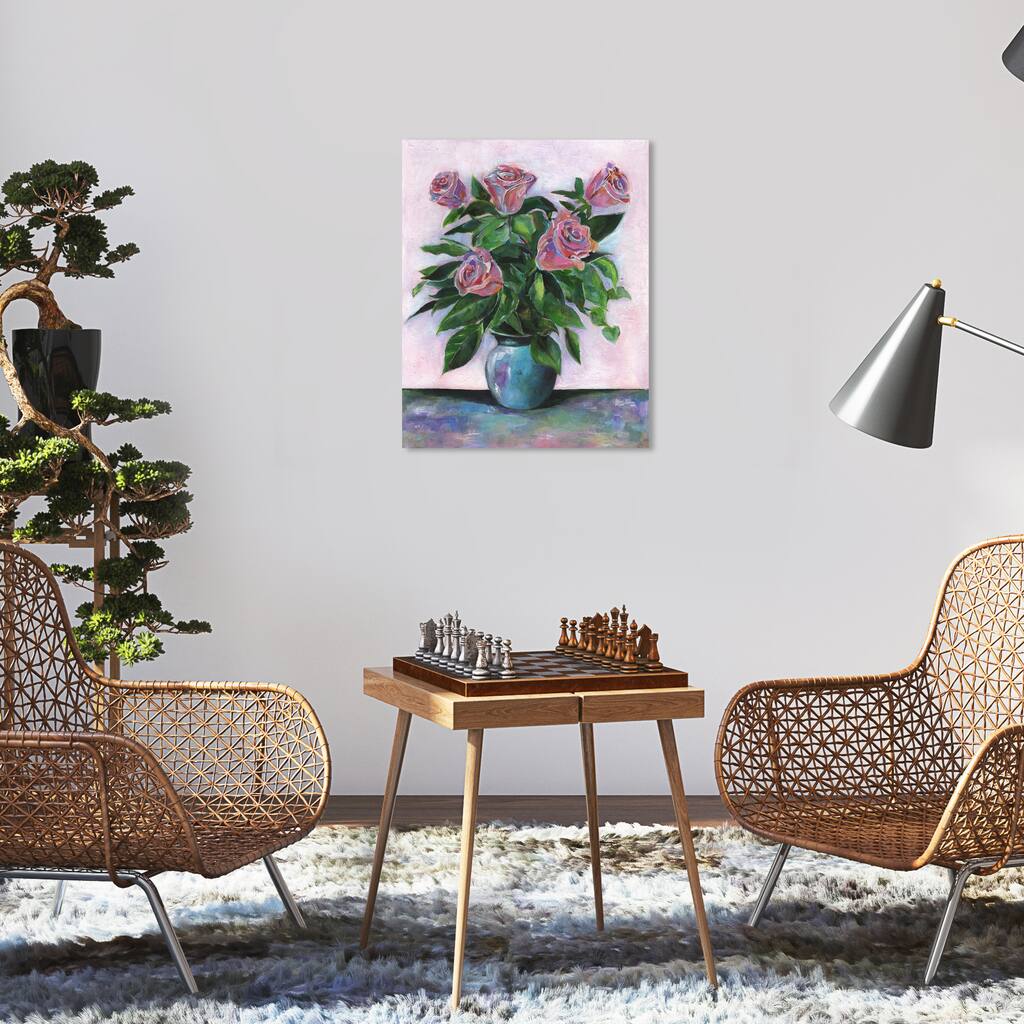Wynwood Studio Canvas Floral and Botanical Spring Roses Pink and Traditional Wall Art Canvas Print - Pink, Green