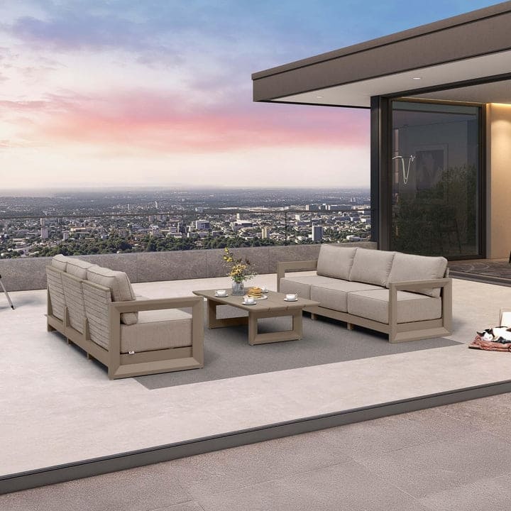 PURPLE LEAF Caesar Khaki Sofas Sectionals 4-18 Piece with 9.6" Thick Cushion for Yard Porch Deck Outdoor Patio Conversation Sets - 6 Seats+1 Table - Open-End