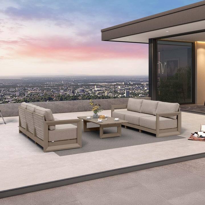 PURPLE LEAF Caesar Open-End Khaki Outdoor Couch with 9.6" Thick for Yard Porch Deck Patio Conversation Sets - 6 Seats+1 Table - Open-End