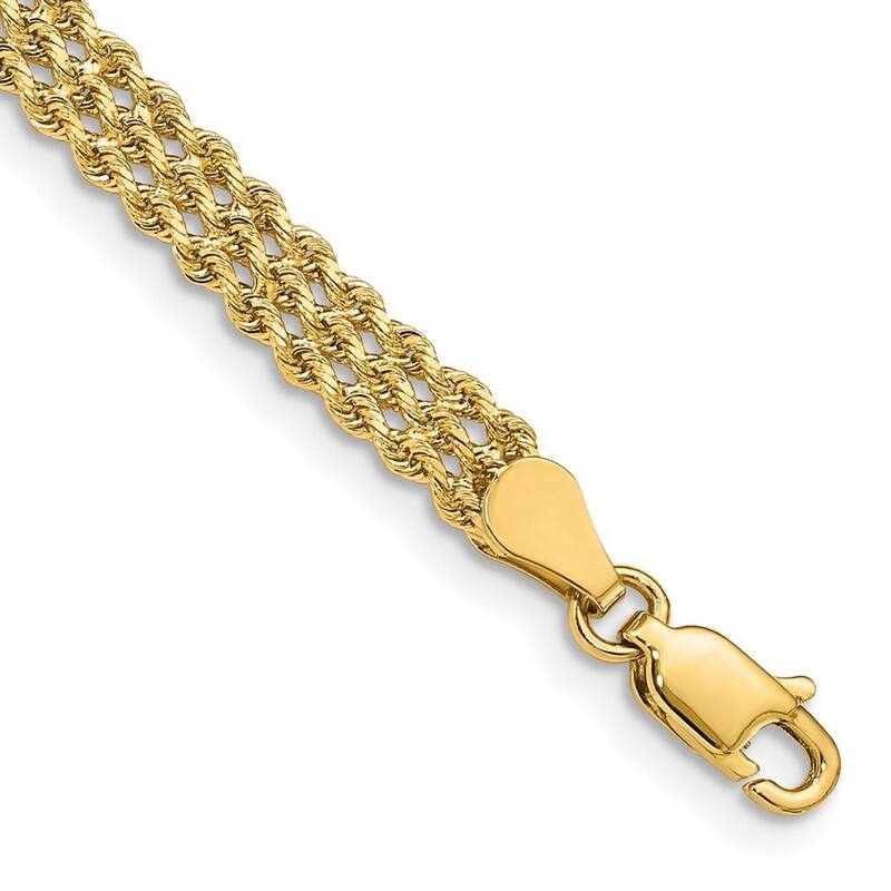 Curata 10k Yellow Gold 4.5mm Wide Triple Strand Rope Bracelet Options: 7" 8"