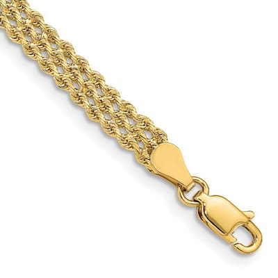 Curata 10k Yellow Gold 4.5mm Wide Triple Strand Rope Bracelet Options: 7" 8"