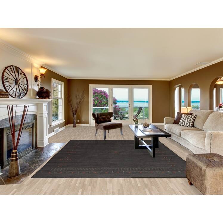 Gabbeh Oriental Area Rug Hand-Knotted Wool Carpet - 8'4"x 9'10"
