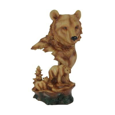 Faux Carved Bear Head And Family Wood Look Statue - 12 X 6.5 X 5.25 inches