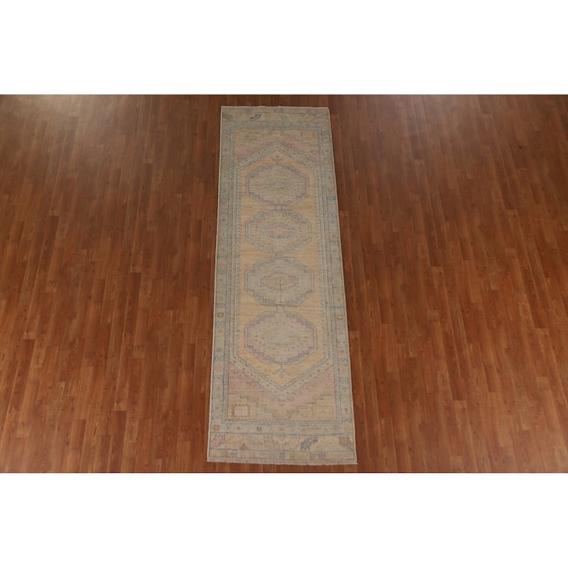 Vegetable Dye Oushak Oriental Runner Rug Handmade Wool Carpet - 3'0"x 9'7"