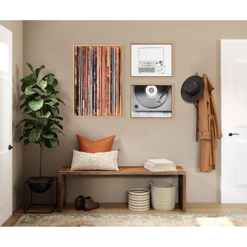 Kate and Laurel Sylvie Record Player Framed Canvas by Various Artists