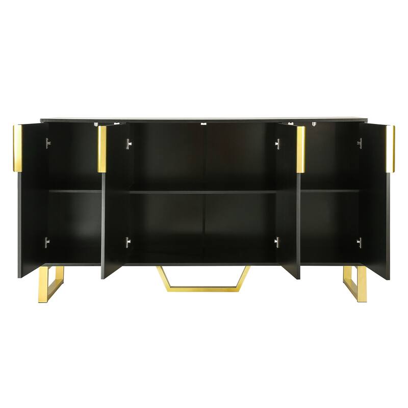 Modern 4-Door Cabinet with Adjustable Shelves, Metal handles and Four Doors
