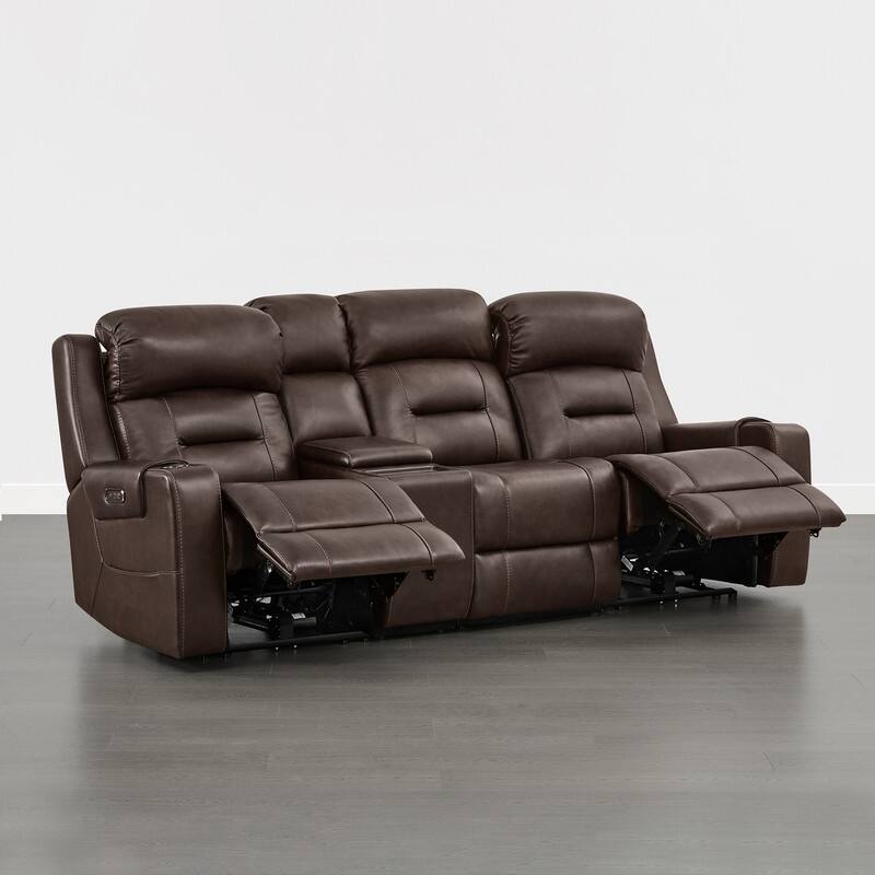 Spruce & Spring Genuine Leather Power Reclining Sofa with Wireless Charging