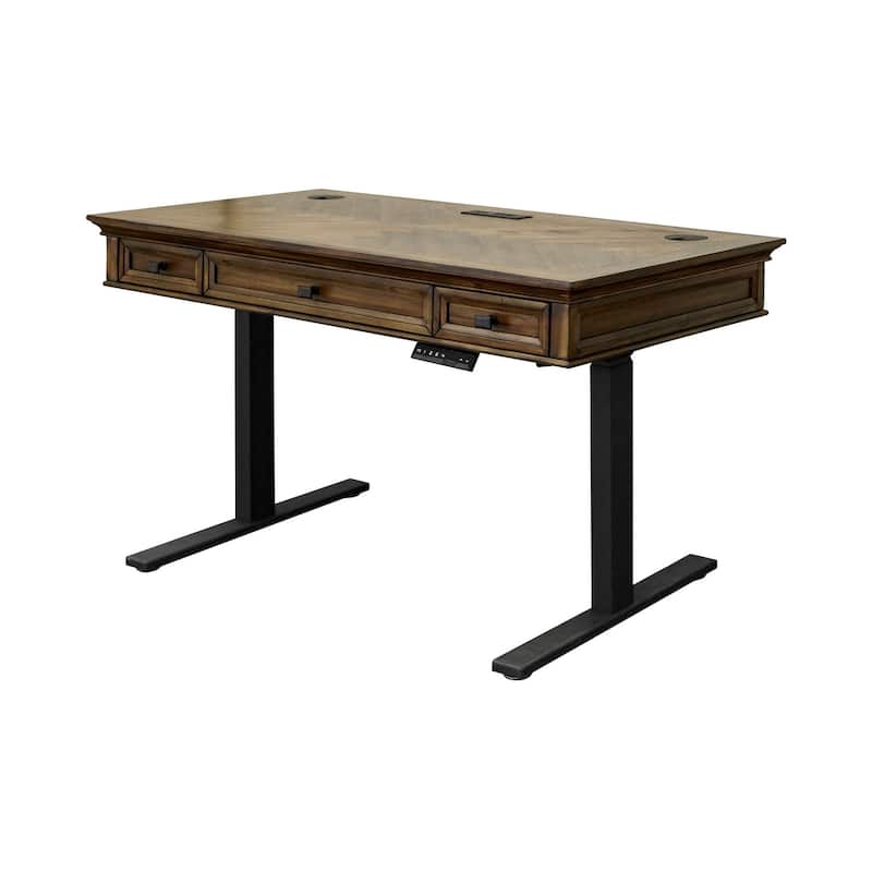 Traditional Wood Electronic Sit/Stand Desk, Standing Desk, Adjustable Desk, Brown