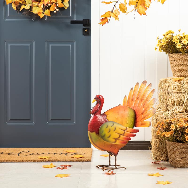 Glitzhome 21.5"H Thanksgiving Metal Turkey Porch Decor (KD)