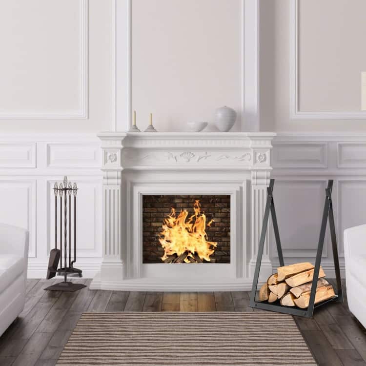Compact Fireplace Wood Holder with Solid Base Black Steel Firewood Rack for Home and Garden - 16" x 14.5" x 27.5" (L x W x H)