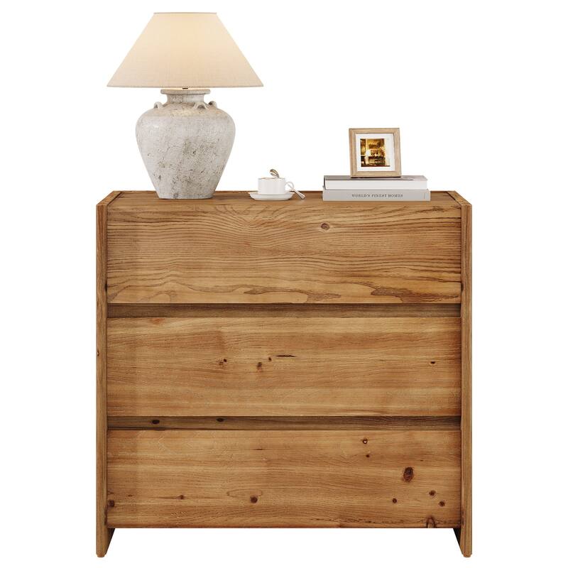 31.5" Oversized Solid Wood Nightstand with Drawers, Bedroom Bedside Accent Storage Cabinet