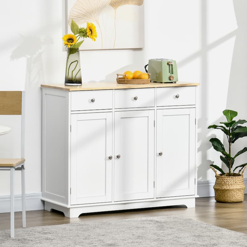 Sideboard with Solid Wood Countertop, Modern Kitchen Storage Cabinet, Coffee Bar Cabinet with 3 Drawers