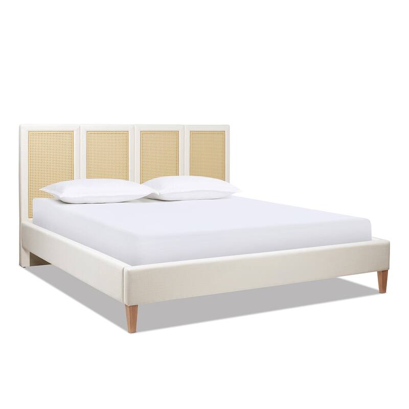 Jennifer Taylor Home Toscana Upholstered Cane Back Platform Bed, Antique White Polyester