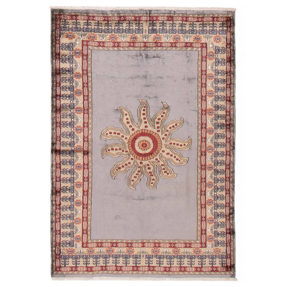 ECARPETGALLERY Hand-knotted Kashmir Grey Silk Rug - 4'10 x 7'0