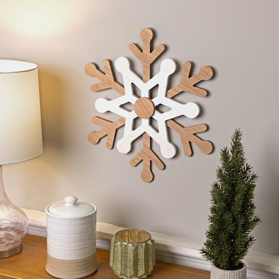 Natural Wooden Snowflake Christmas Wall Decoration - 17.75 - Beige and White