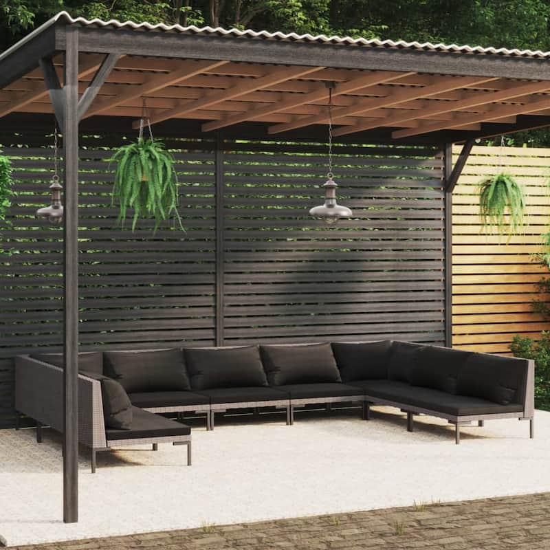 vidaXL Patio Lounge Set Outdoor Sectional Corner Sofa Poly Rattan Dark Grey - 27.6" x 27.6" x 24"