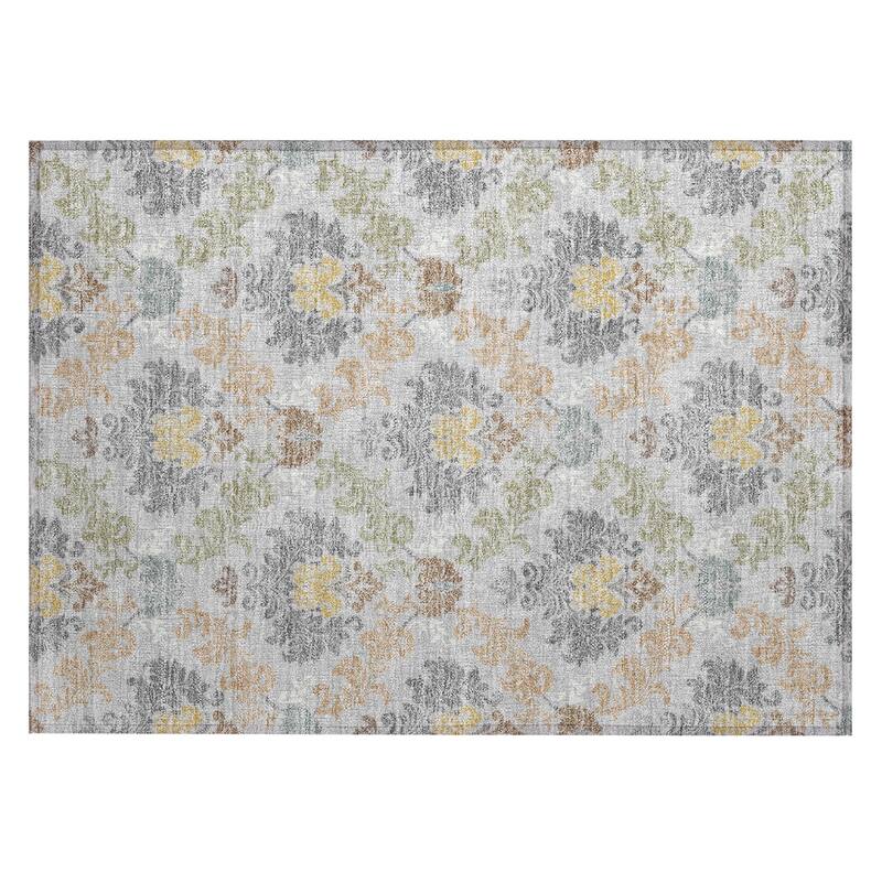 Machine Washable Indoor/ Outdoor Damask Patna Chantille Rug