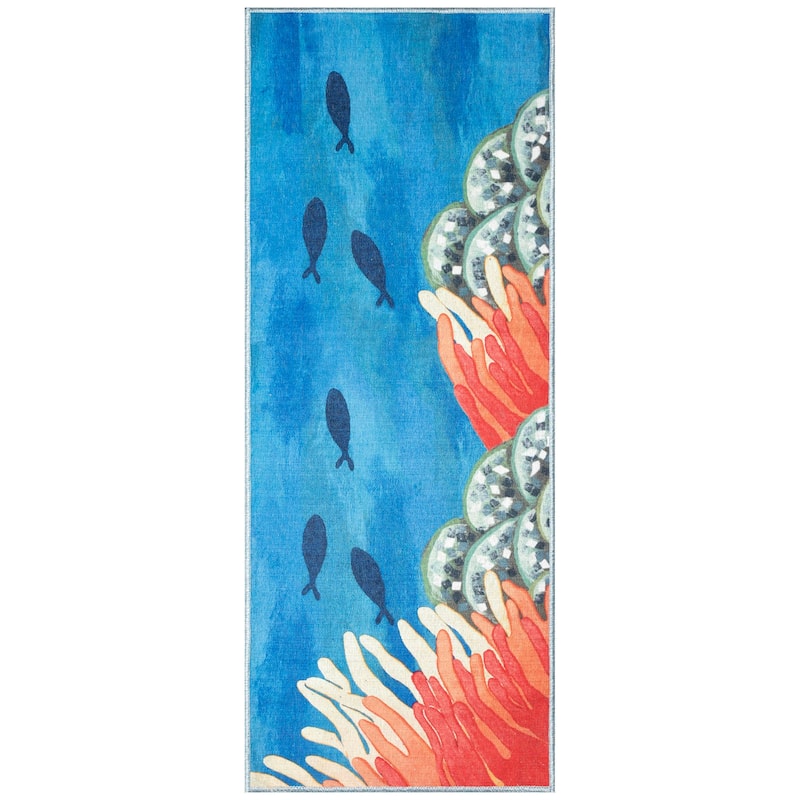Liora Manne Impressions Reef Border Indoor/Outdoor Mat - 1'11" x 4'11" - Ocean