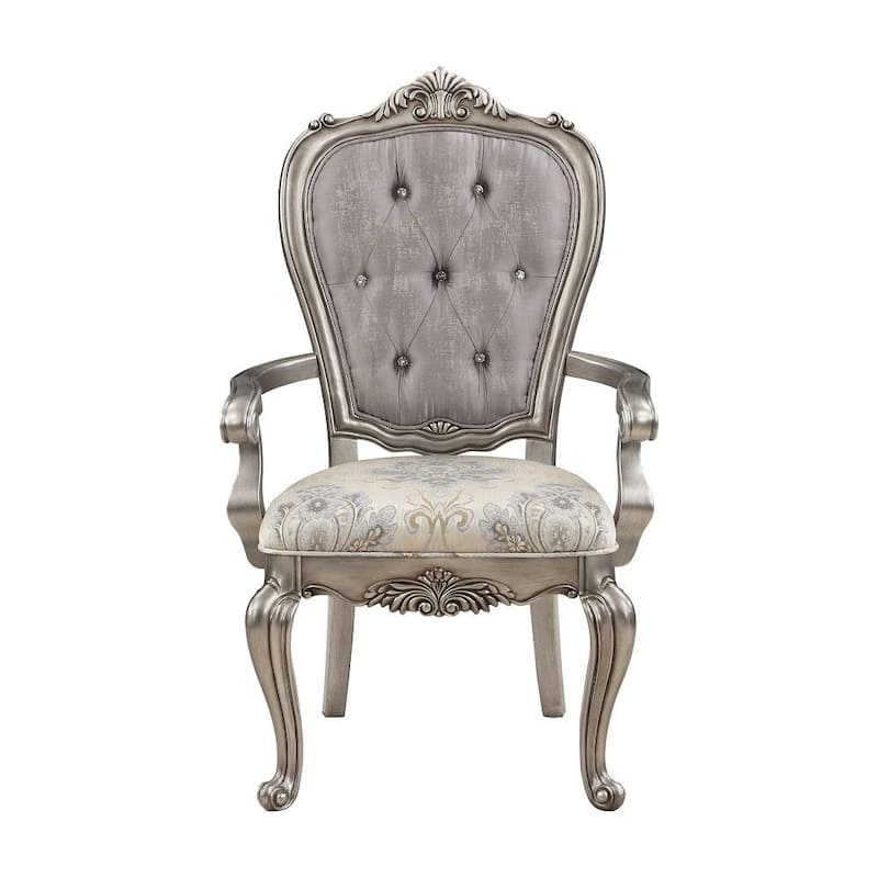 Aria 27 Inch Side Dining Chair Set of 2, Velvet, Antique Platinum Tone