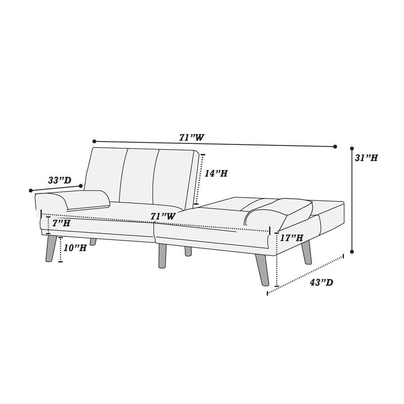 Navy Polyfiber 2pc Sectional Sofa with Wood Legs, Adjustable Chaise, Convertible Bed