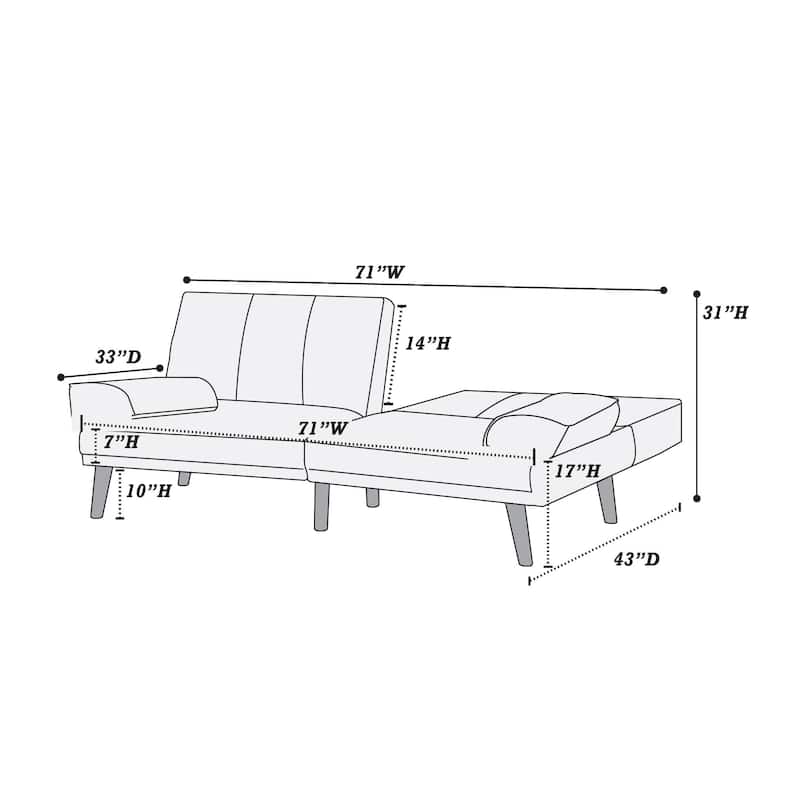 Versatile Blue Grey Polyfiber Adjustable Sofa with Solid Wood Legs, Converts to Bed, Ideal for Modern Living Spaces
