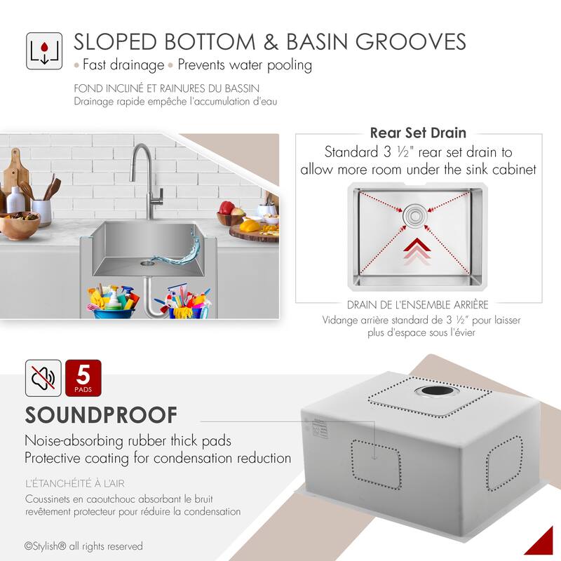 Undermount 23" Single-Bowl Stainless Steel Kitchen Sink S-307XG - 23" x 18" x 10"