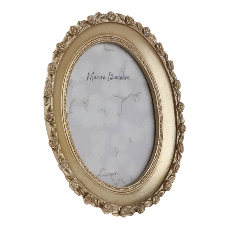 Polyresin Oval Photo Frame with Rosette Border - Gold