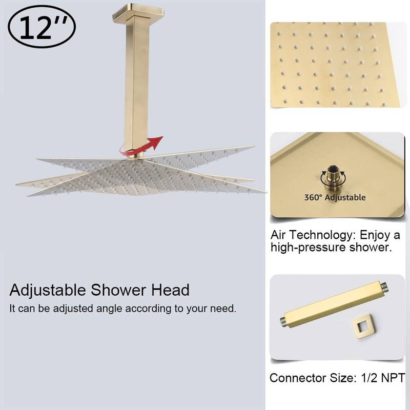 Proox 12" Pressure Balancing Shower Rain Valve with Tub Faucet Spout Set Handheld