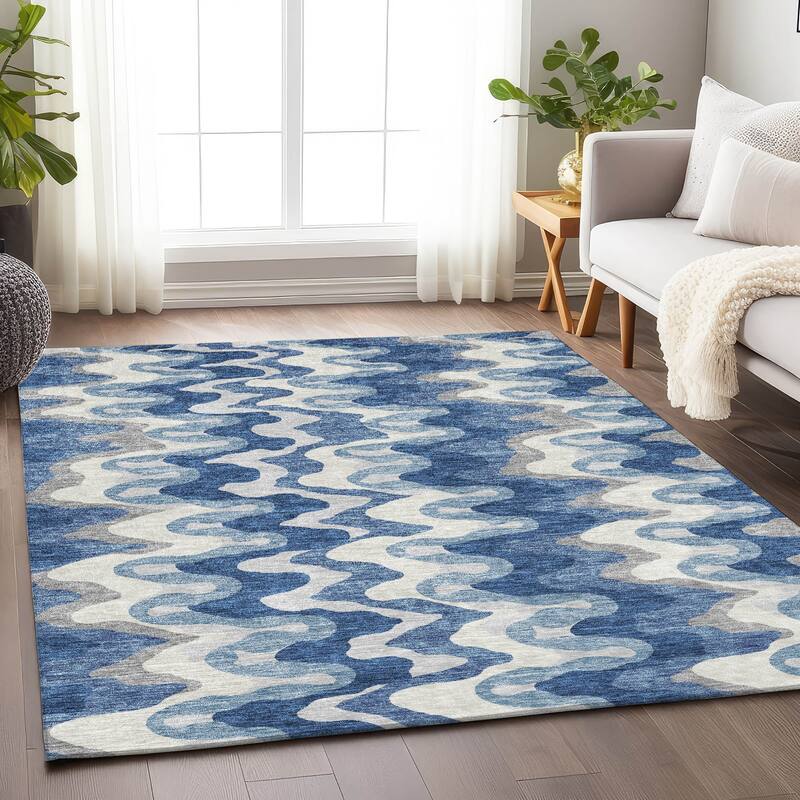Premium Washable Super Soft Abstract Stripes Mayfield Rug - Blue - 10' x 14' - Rectangle