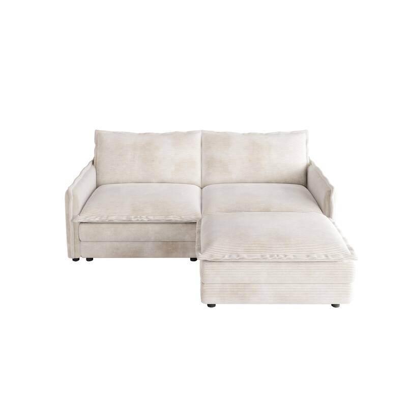 75" Corduroy Sectional Sofa with Ottoman, 2-Seater