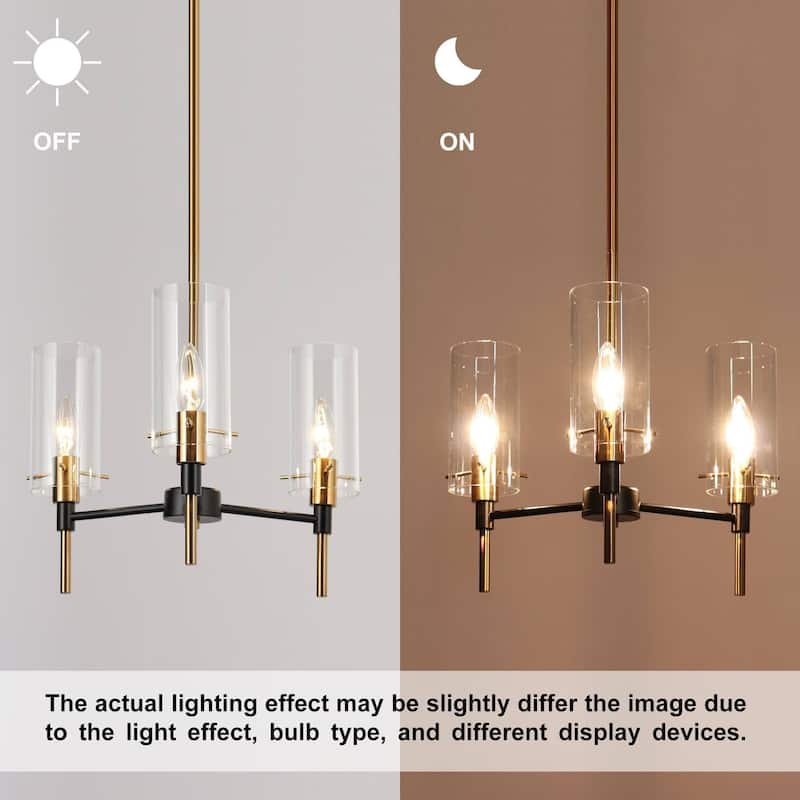 Modern 3-Light Black Gold Chandelier Pendant Light with Glass Shades Kitchen Island Light for Dining Room