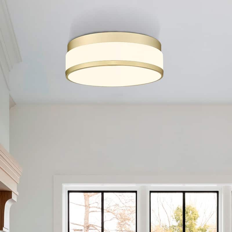 12-Inch Gold Ceiling Light with Frosted Glass - N/A