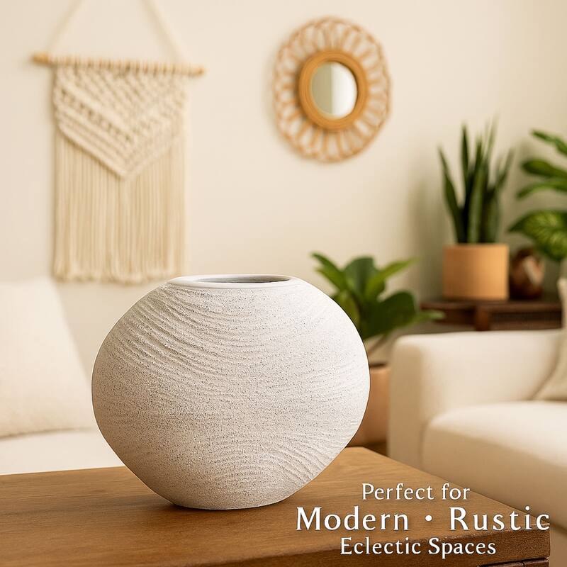 Aria Home White Speckled Textured Ceramic Vase for Modern Rustic Décor