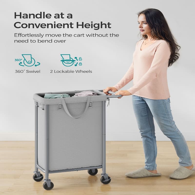 Narrow Rolling Laundry Bin with Brake Wheels Tall Hamper with Tear-Resistant Removable Bag - 90L (24.4 x 11.4 x 31.8 Inches)