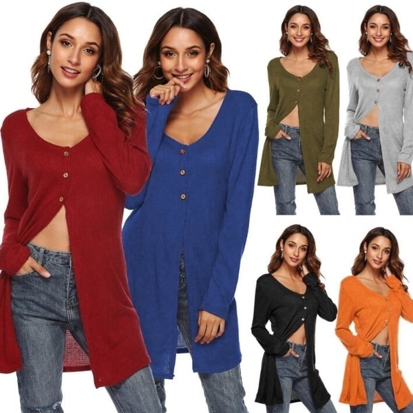 Women's Cardigan Sweater V-Neck Button Down Knitwear Long Sleeve Soft Basic Knit Snap Cardigan Sweater