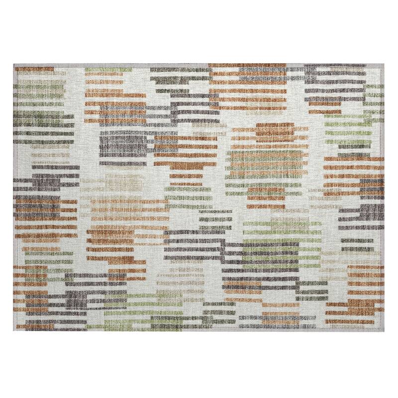 Machine Washable Indoor/ Outdoor Modern Pines Chantille Rug