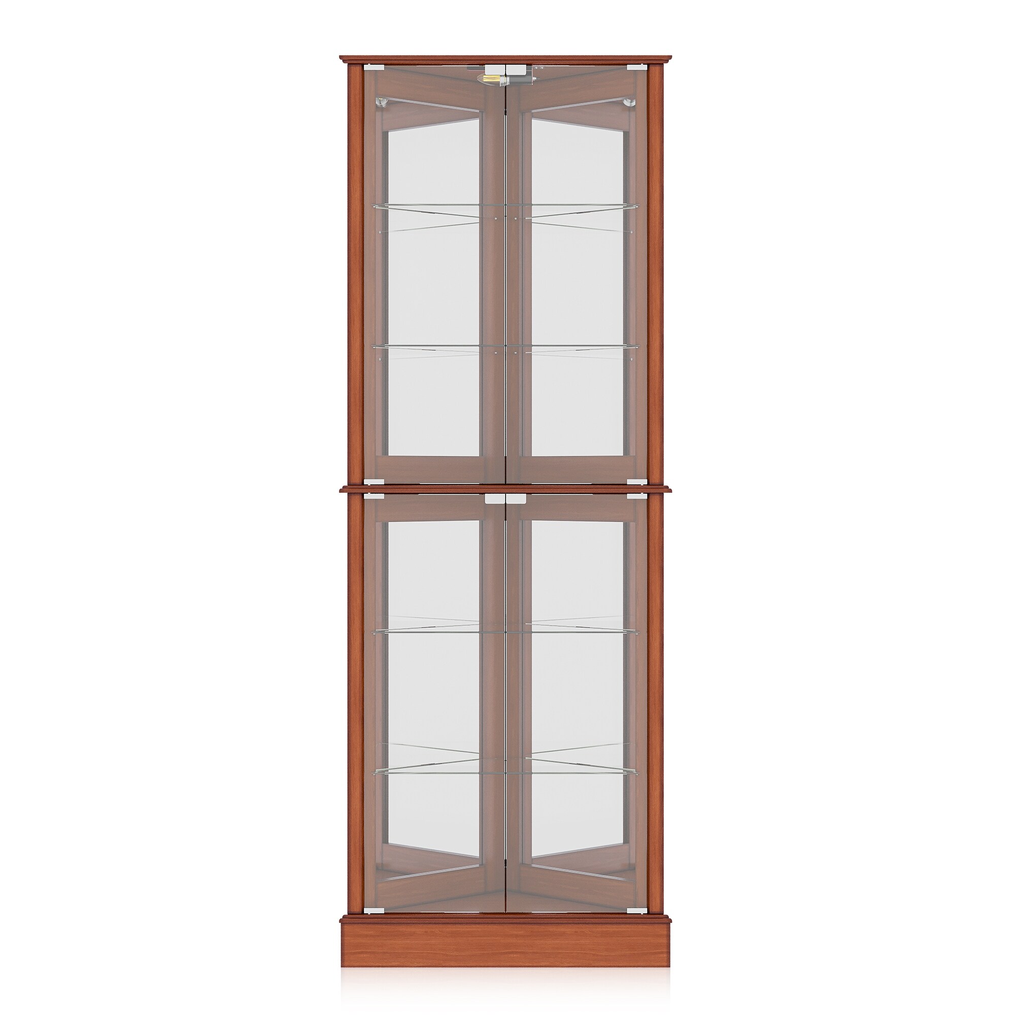 Belleze woody lighted corner curio cabinet tempered glass door 6 shelves sales