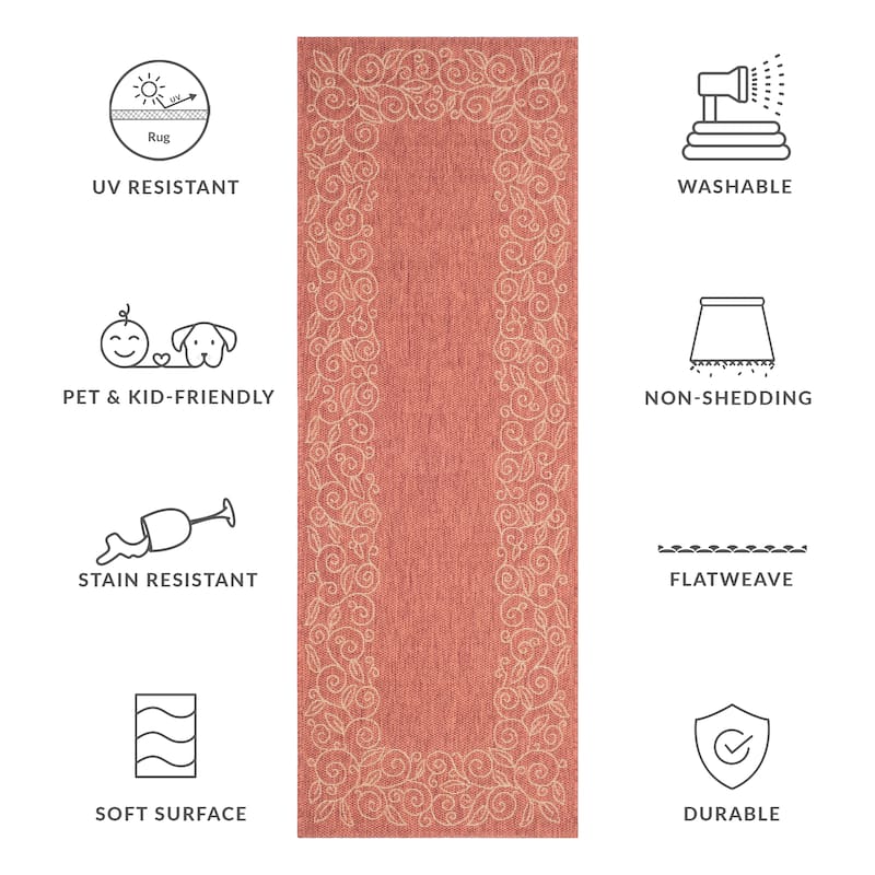 SAFAVIEH Courtyard Elfur Scroll Indoor /Outdoor Waterproof Patio Backyard Rug - 2'3" x 6'7" Runner - Terracotta/Beige
