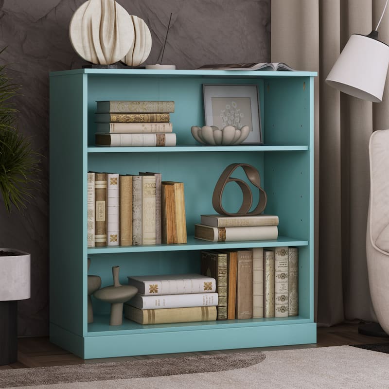 100% Solid Wood 3-shelf Bookcase with Optional Doors by Palace Imports - No Doors - Aqua