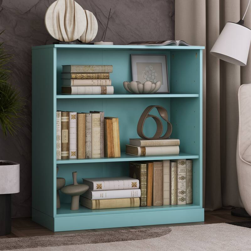 Palace Imports 100% Solid Wood 3-Shelf Bookcase, Adjustable Shelves, 32" Wide, 35.75" Tall - No Doors - Aqua