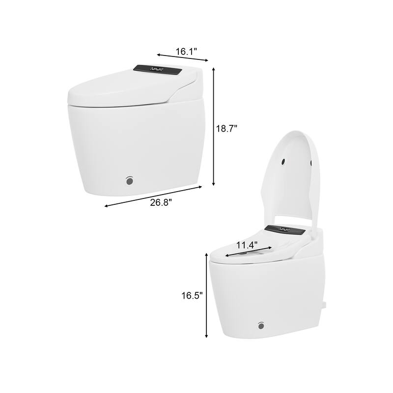 Smart Toilet with Automatic Lid, Heated Seat, Foot Sensing Flush, Warm Air Dryer & Self-Cleaning Nozzle with Built-in Tank