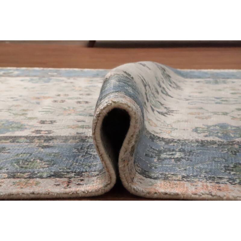 Hand Knotted Oriental Viscose Silk Carpet Transitional All-Over Beige & Ivories Oushak Area Rug - 7' 10'' X 5' 0''