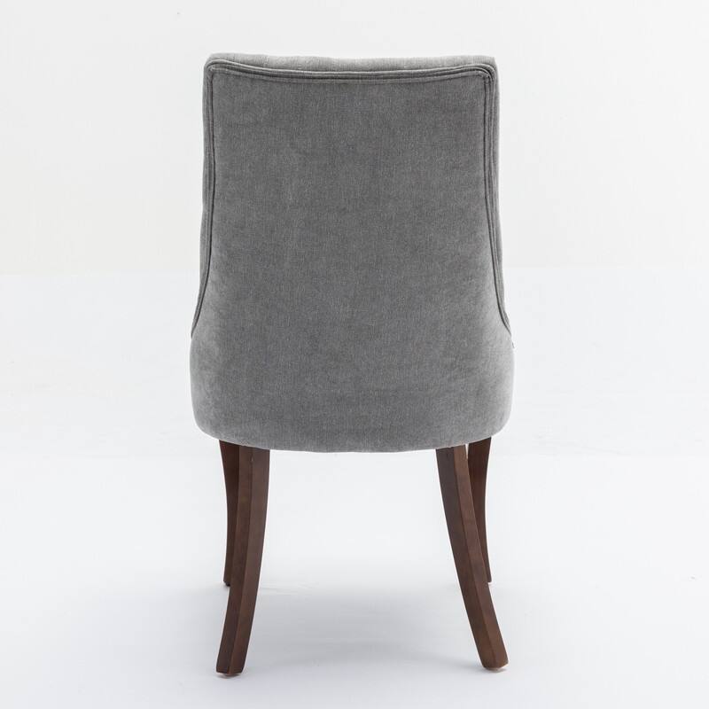 Comfy Linen Upholstered Dining Chairs Set of 2 with Curved Solid Wood Legs for Dining Room