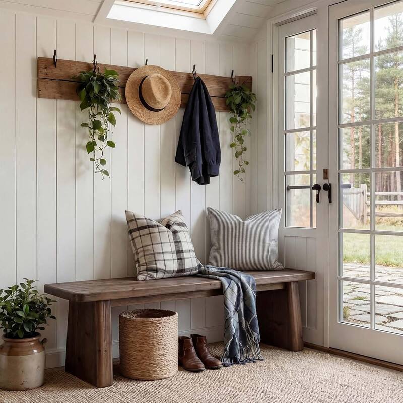 55.1" Solid Wood Entryway Bench, Rustic Bench Indoor for End of Bed, Dining Table, Mudroom, Hallway