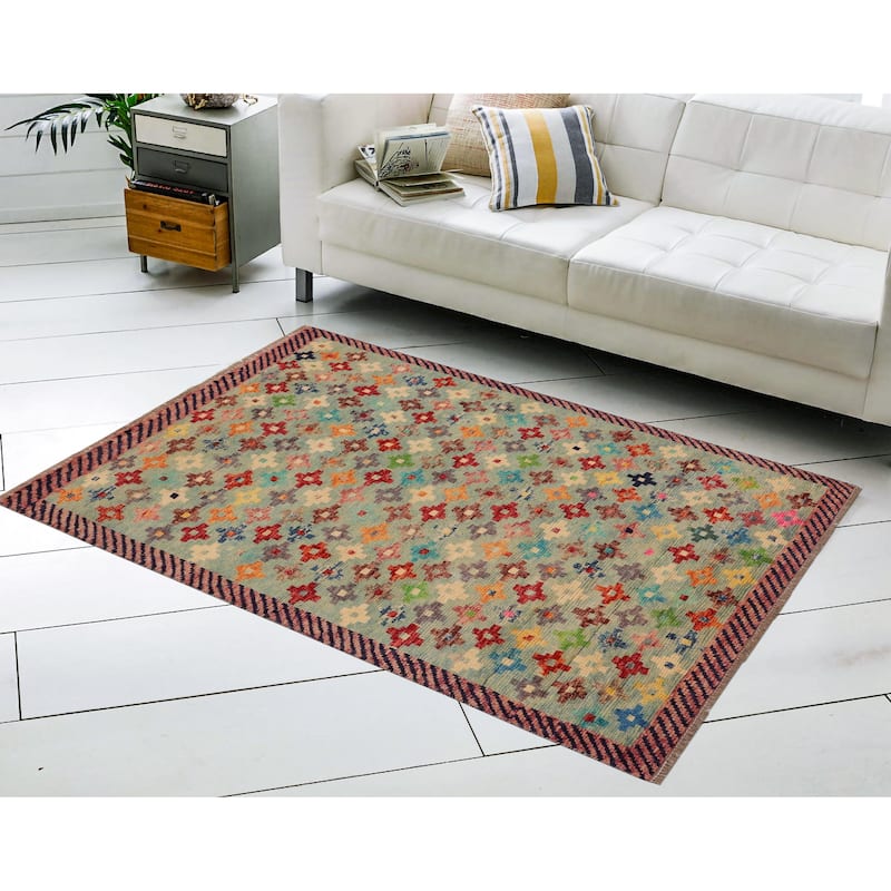 Eclectic Balochi Higgins Blue/Red Hand Knotted Wool Rug - 3'4'' x 5'0''