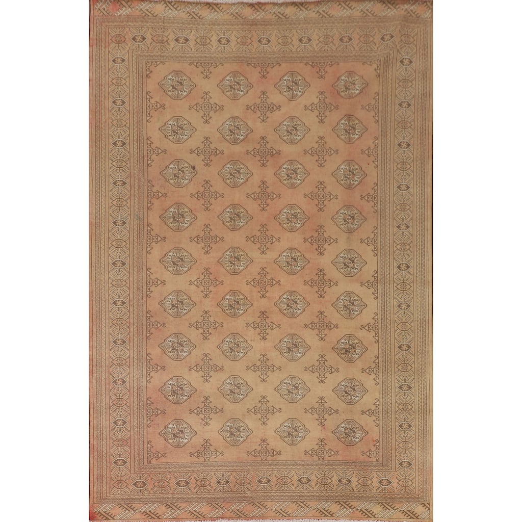 Geometric Bokhara Oriental Rug Hand-Knotted Wool Carpet - 6'11"x 9'6"